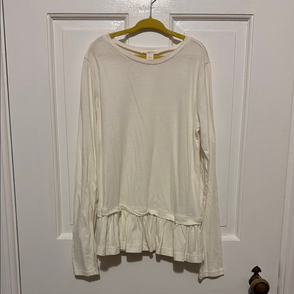 Crewcuts Off-White Ruffle Hem Long Sleeve Tee
